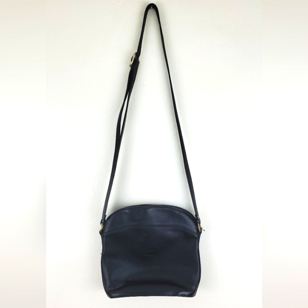 Vintage Longchamp Black Pebbled Leather Crossbody Shoulder Bag Gold Hardware